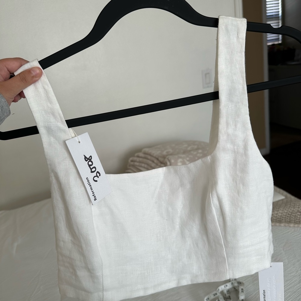 NWT Reformation White Linen crop top